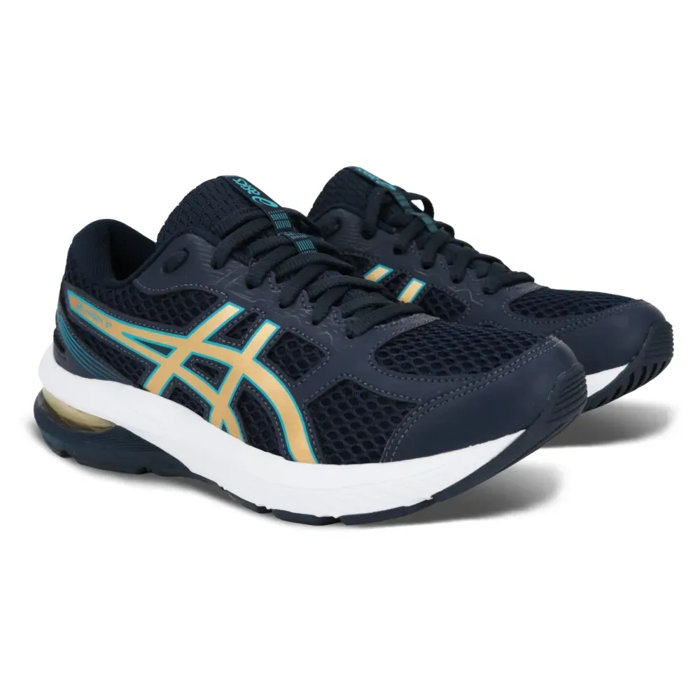 Tênis feminino Asics Gel-Nagoya ST azul em vista frontal para ajuste e conforto